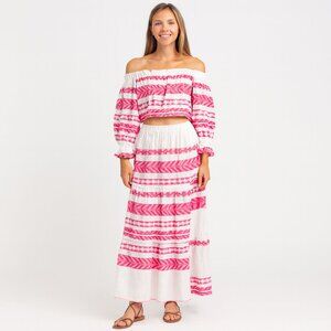 Alba Monti Long Sleeve Crop Top Maxi Skirt Set Pink White Stripe Boho Small